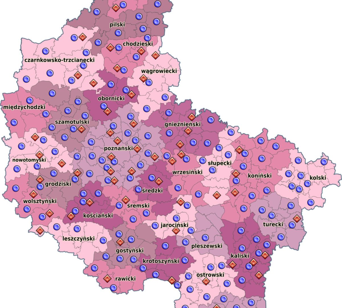 Infografika pokazująca inwestycje w samorządach, dofinansowane w ostatnich latach przez województwo z programów „Szatnia na medal” i lekkoatletycznego.